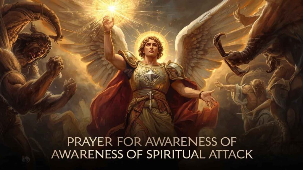 St Michael protecting from spiritual attacks, showing divine spiritual warfare and protection.