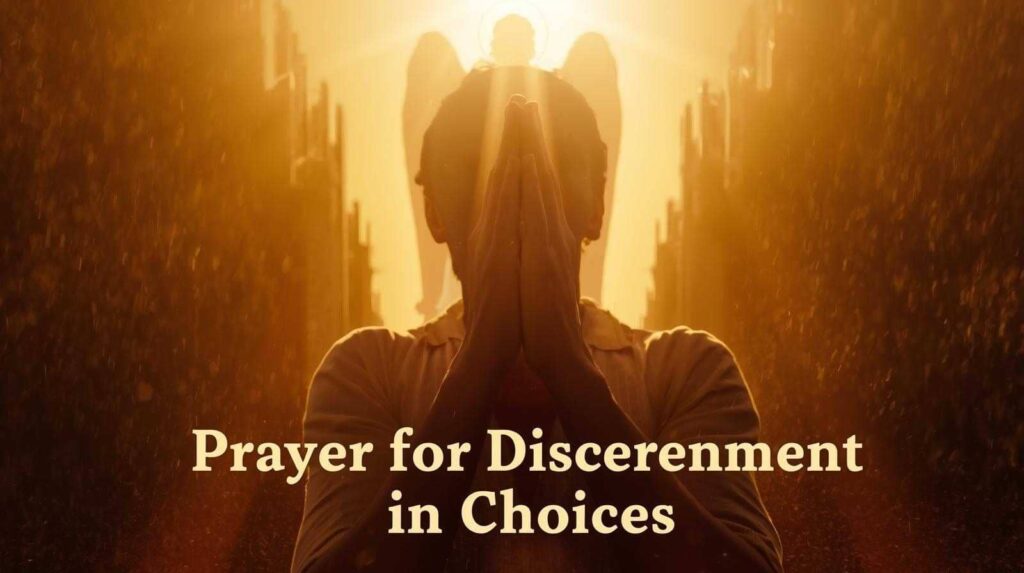 St Michael guiding a believer in making spiritual choices, Christian discernment.