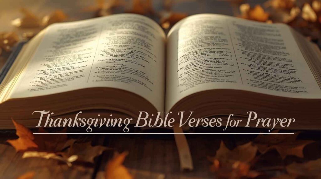 Open Bible with highlighted thanksgiving verses, soft sunlight, representing thanksgiving Bible verses for prayer