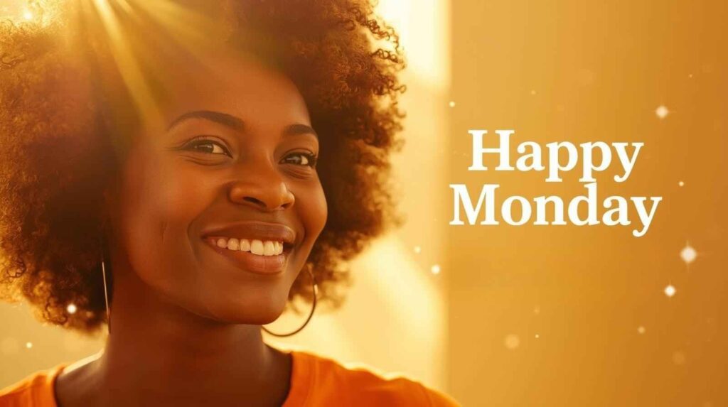 Bright and uplifting African American Monday Blessings Gif themed artwork with a joyful Monday message.